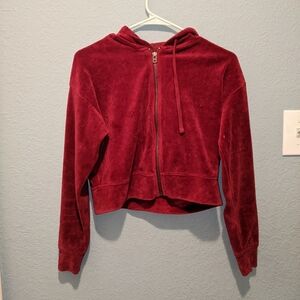 Burgundy Velvet cropped zip-up hoodie xs
